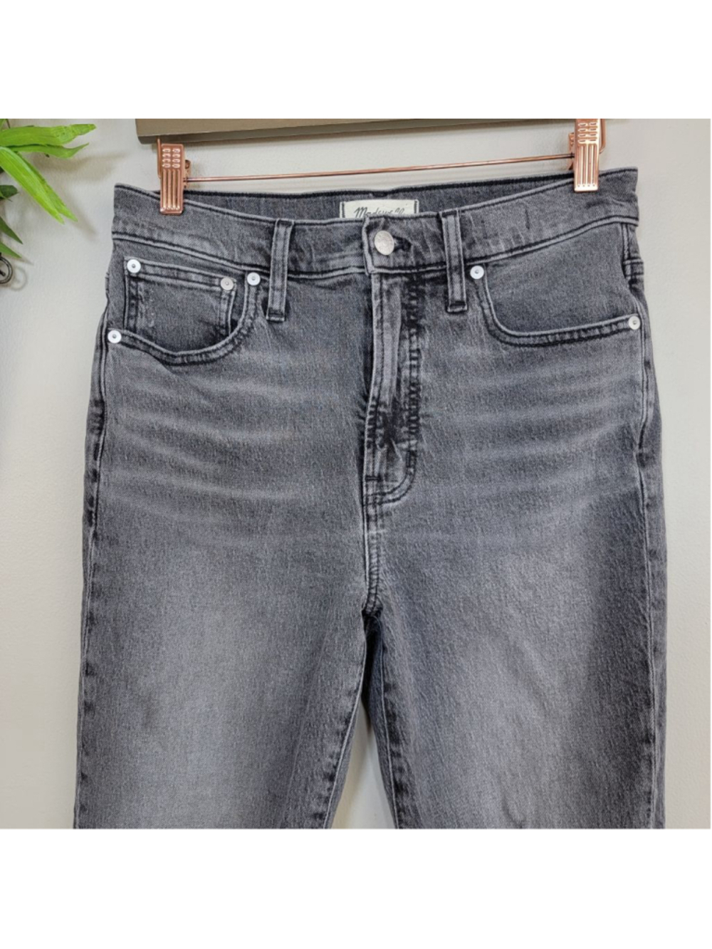 Madewell 27 Perfect Vintage Jeans Knee Rip High Rise Raw Hem Cosner Black Gray - Picture 5 of 12